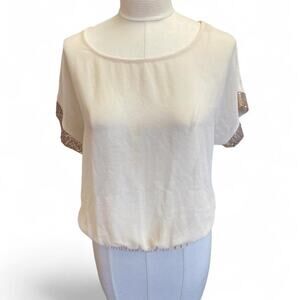 Cream sequin sleeve top size l